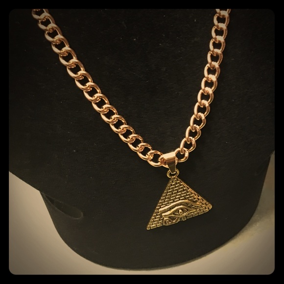 Gold Plated Egyptian Pyramid With Horus Eye Pendant Chain Necklace * FREE S/H * - Picture 1 of 4